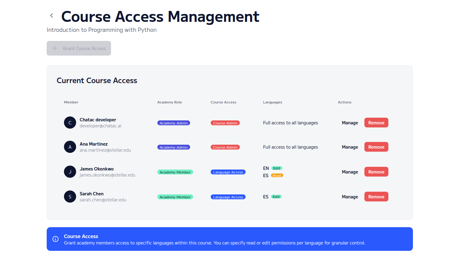 Team Management Interface